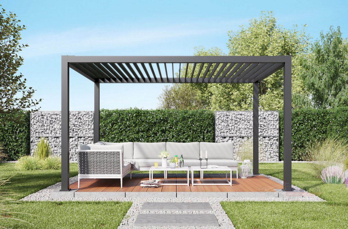 Lamellendach f r REXOcube Pergola 5m  x 4m kurze Seite 