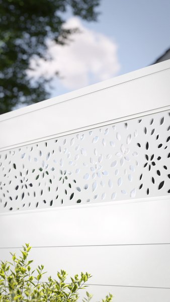 REXOprotect® Alu-Sichtschutzzaun mit Design-Element 'Floral', weiß