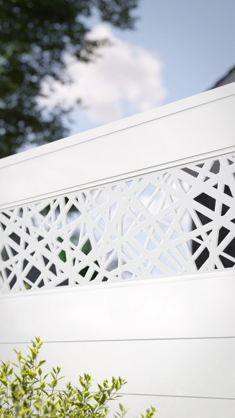 REXOprotect® Zaun-Füllung, Trennwandprofile weiß mit PLEXIGLAS®-Design 'Abstract'